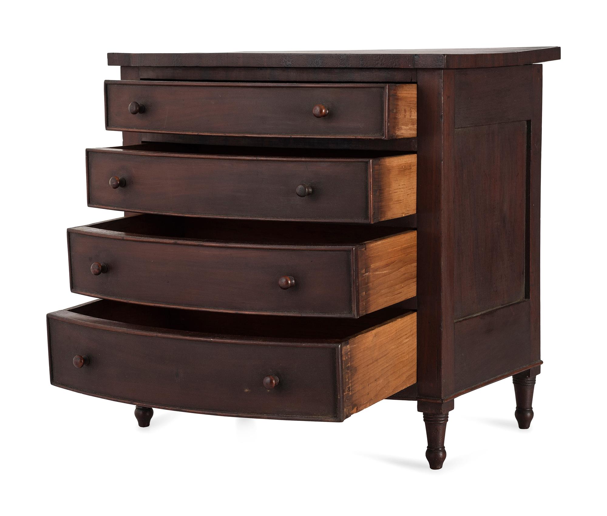 A Federal Stained Mahogany Diminutive Bow-Front Chest of Drawers