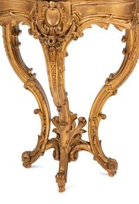 A Pair of Louis XV Style Giltwood Marble-Top Console Tables