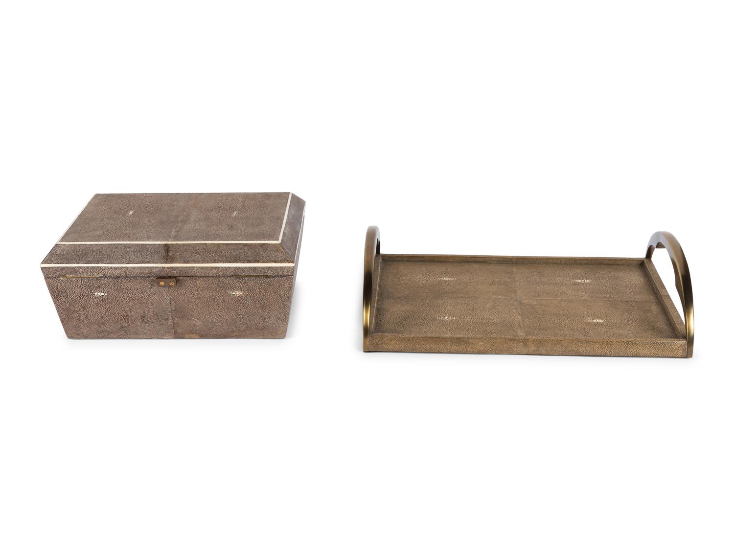 A R&Y Augousti Shagreen Jewelry Box and Tray