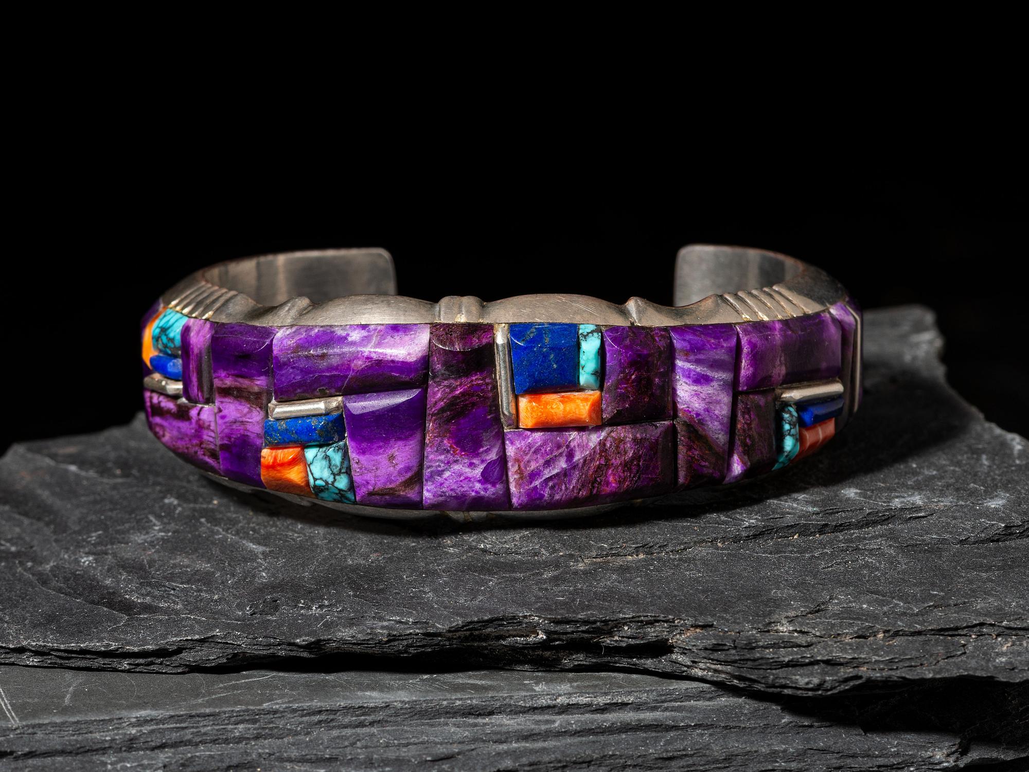 Sterling Silver and Cobblestone Inlay Cuff Bracelet
