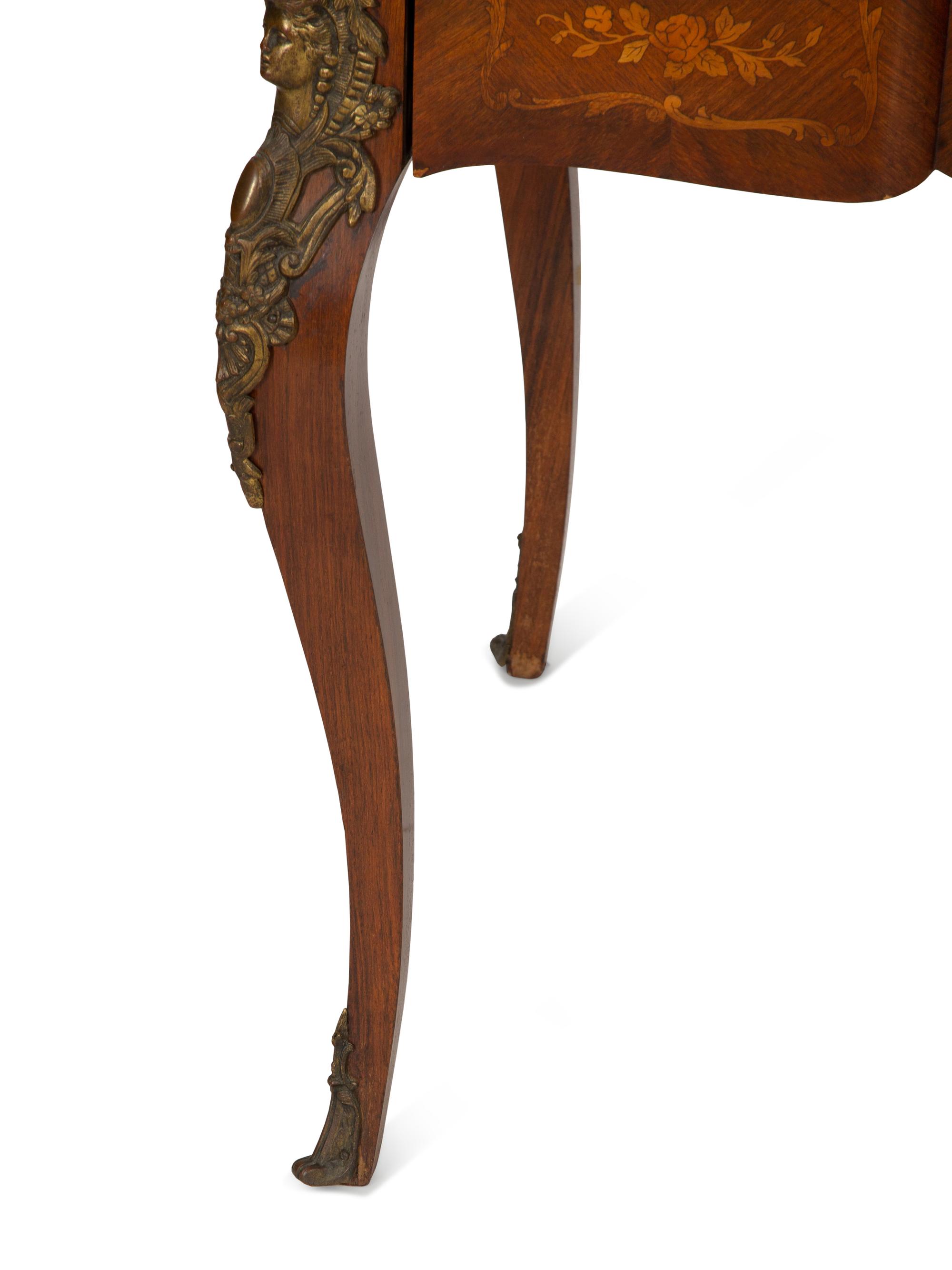 A Louis XV Style Brass Mounted Marquetry Writing Desk