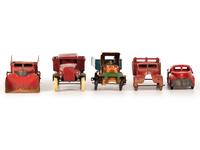 Five Tin and Pressed Steel Toy Trucks