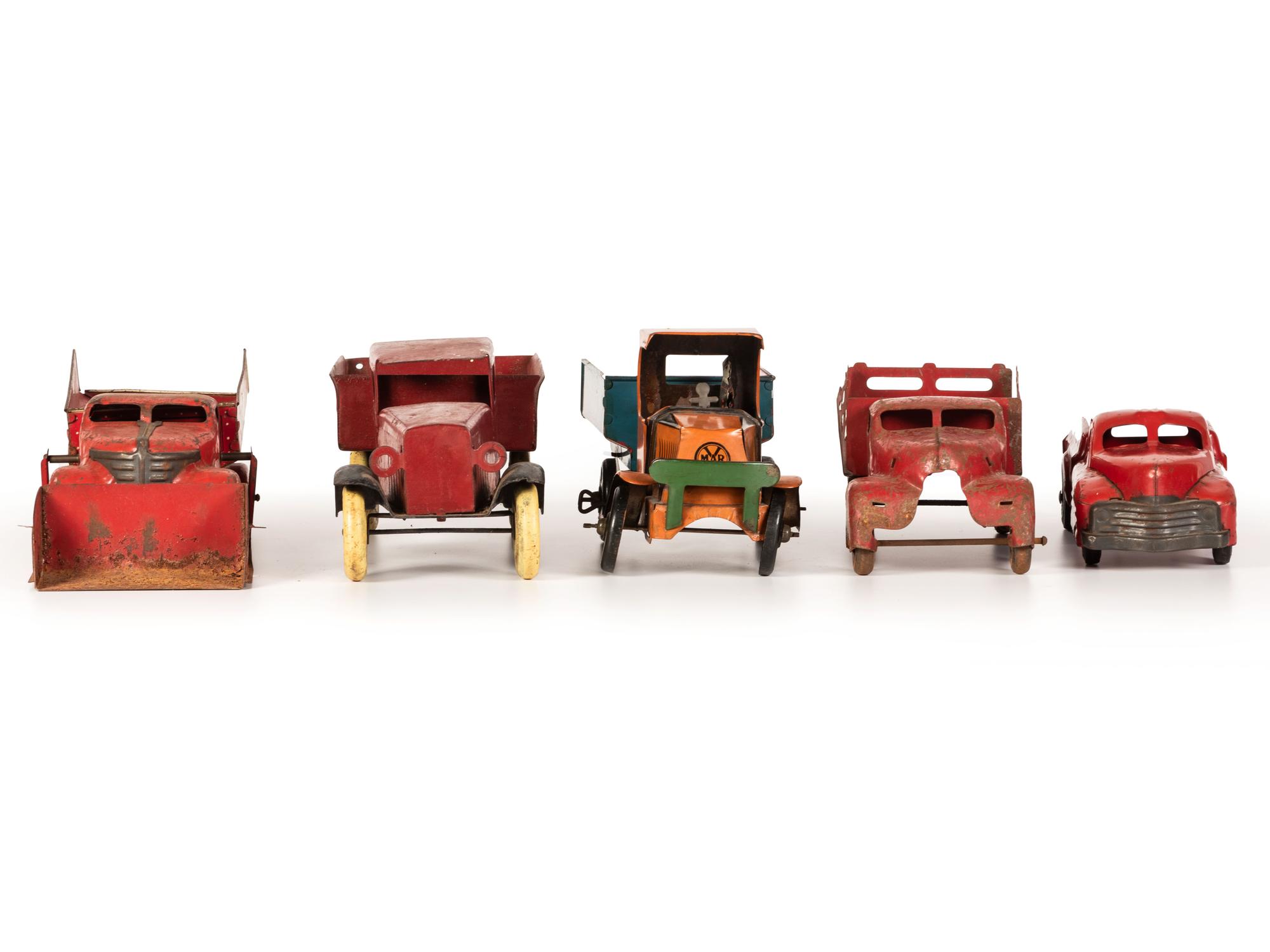 Five Tin and Pressed Steel Toy Trucks