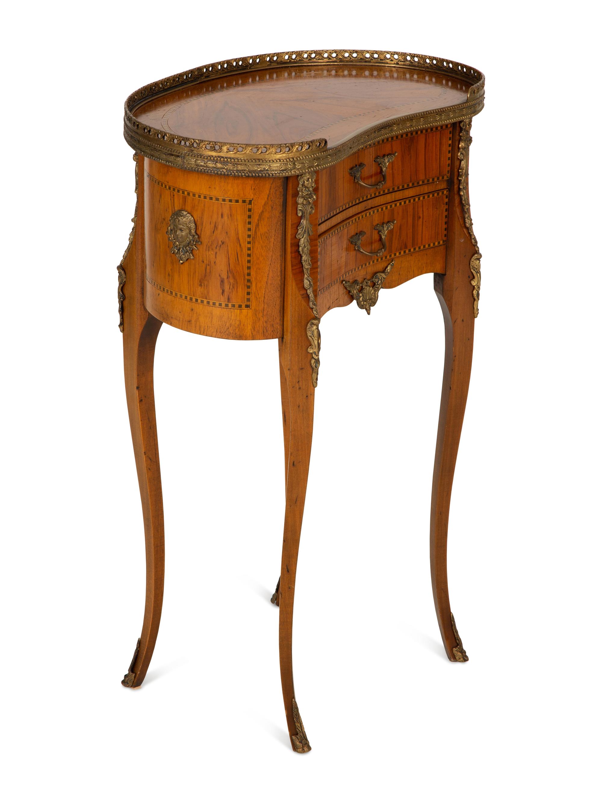 A Louis XV/XVI Transitional Style Gilt Metal Mounted Fruitwood Side Table
