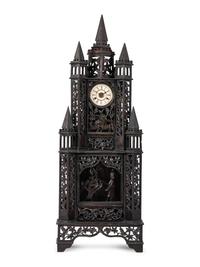 A Large Fretwork Folk Art Steeple Clock