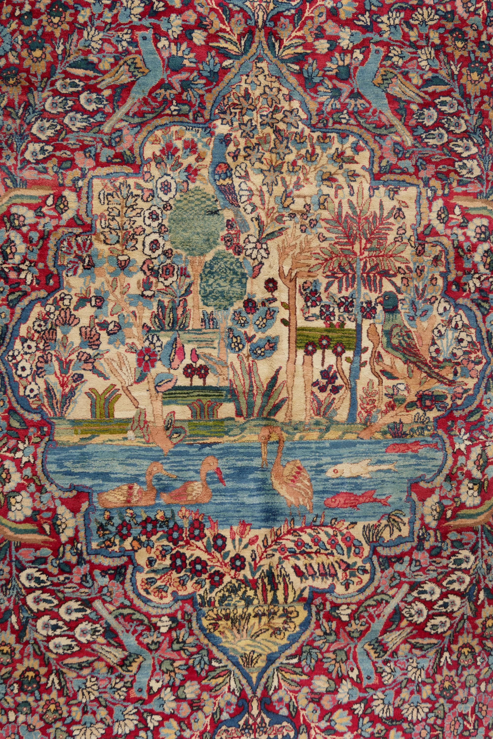 A Kirman Pictorial Wool Rug
