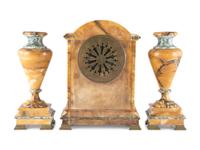 A French Marble Clock Garniture Set with Ormolu Mounts
