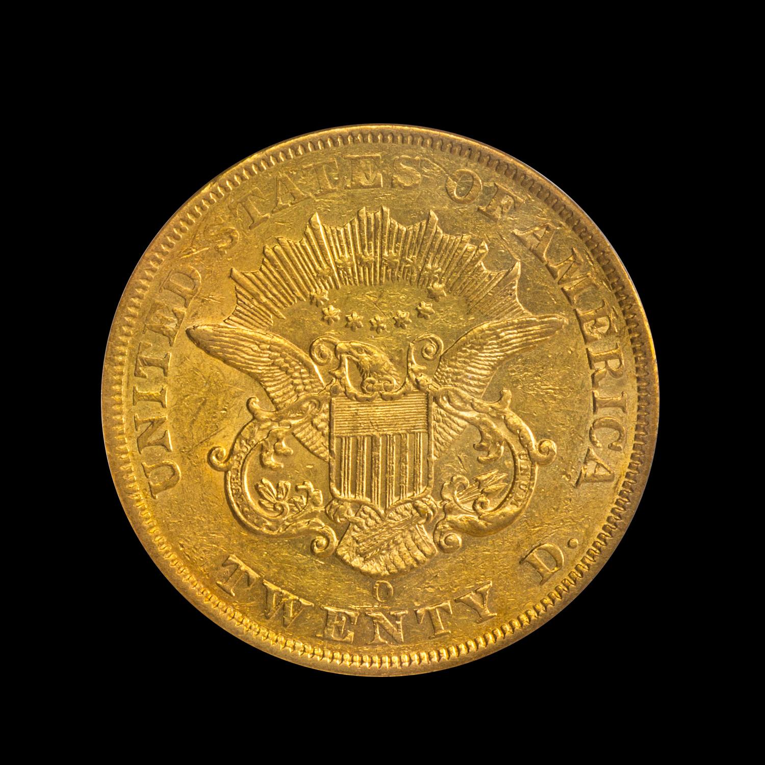 A United States 1858-O Liberty Head $20 Gold Coin