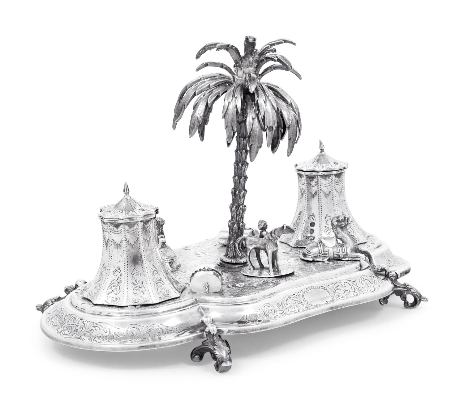 A Victorian Orientalist Silver Ink Stand