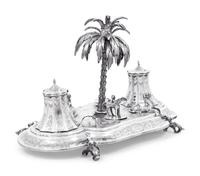 A Victorian Orientalist Silver Ink Stand