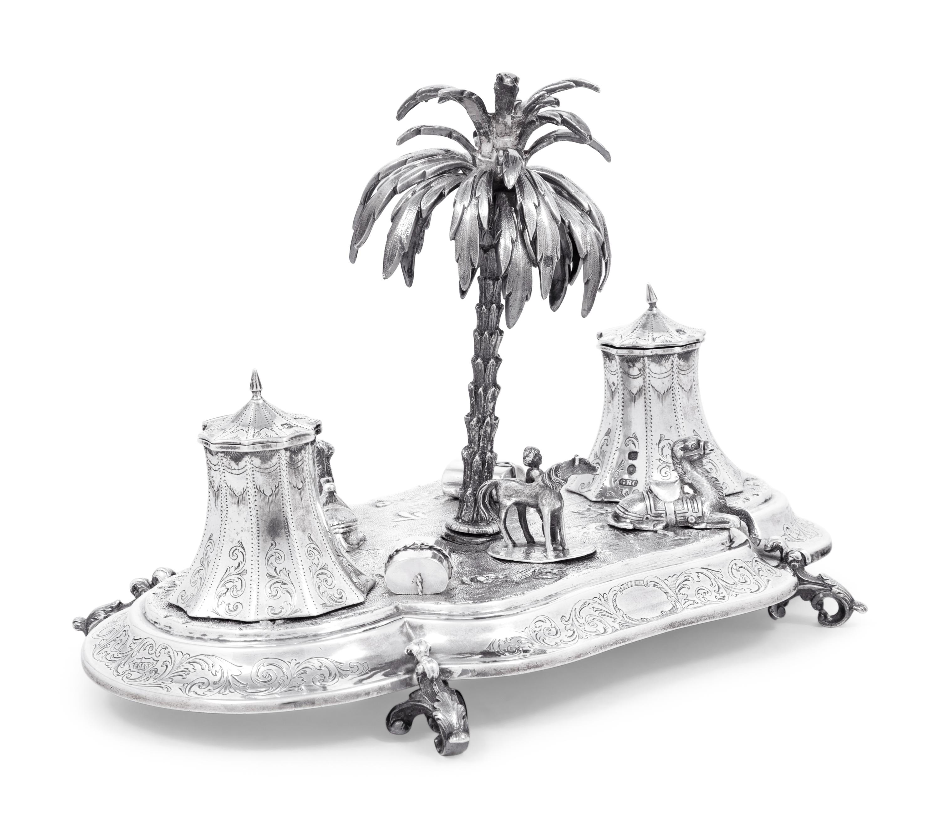 A Victorian Orientalist Silver Ink Stand