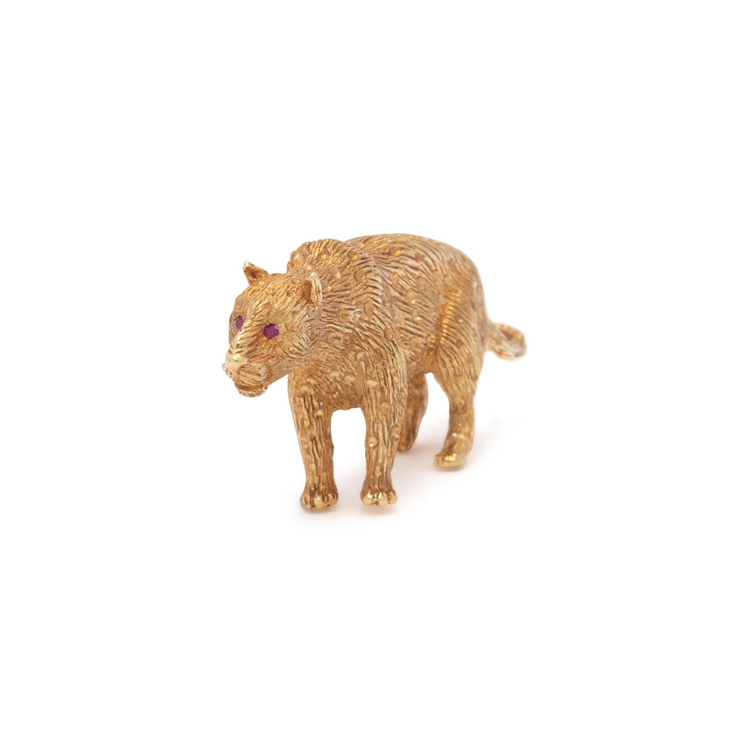 YELLOW GOLD AND RUBY CHEETAH BROOCH