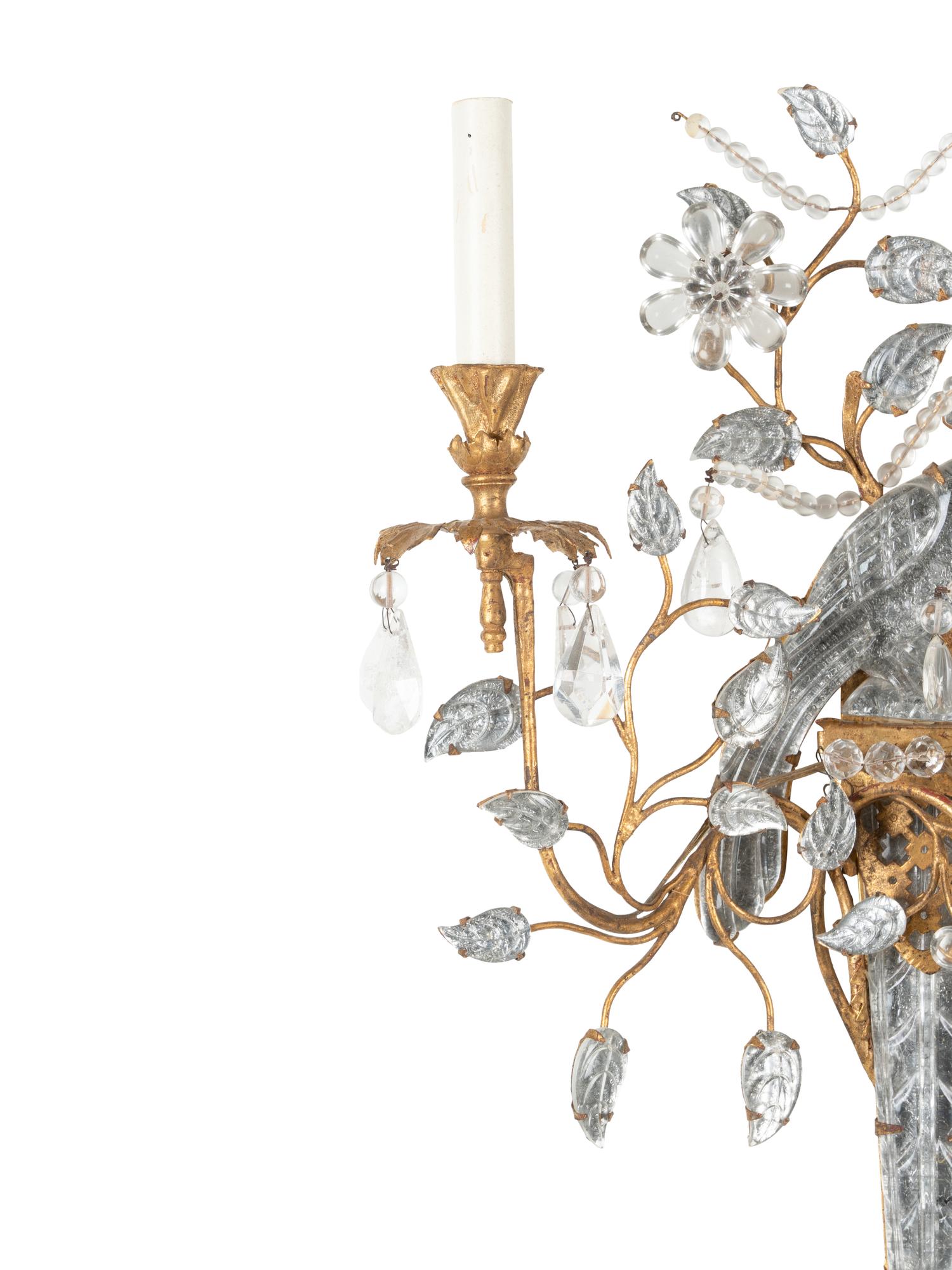 A Set of Four Gilt Metal and Glass Two-Light Sconces in the Style of Maison Baguès