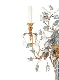 A Set of Four Gilt Metal and Glass Two-Light Sconces in the Style of Maison Baguès