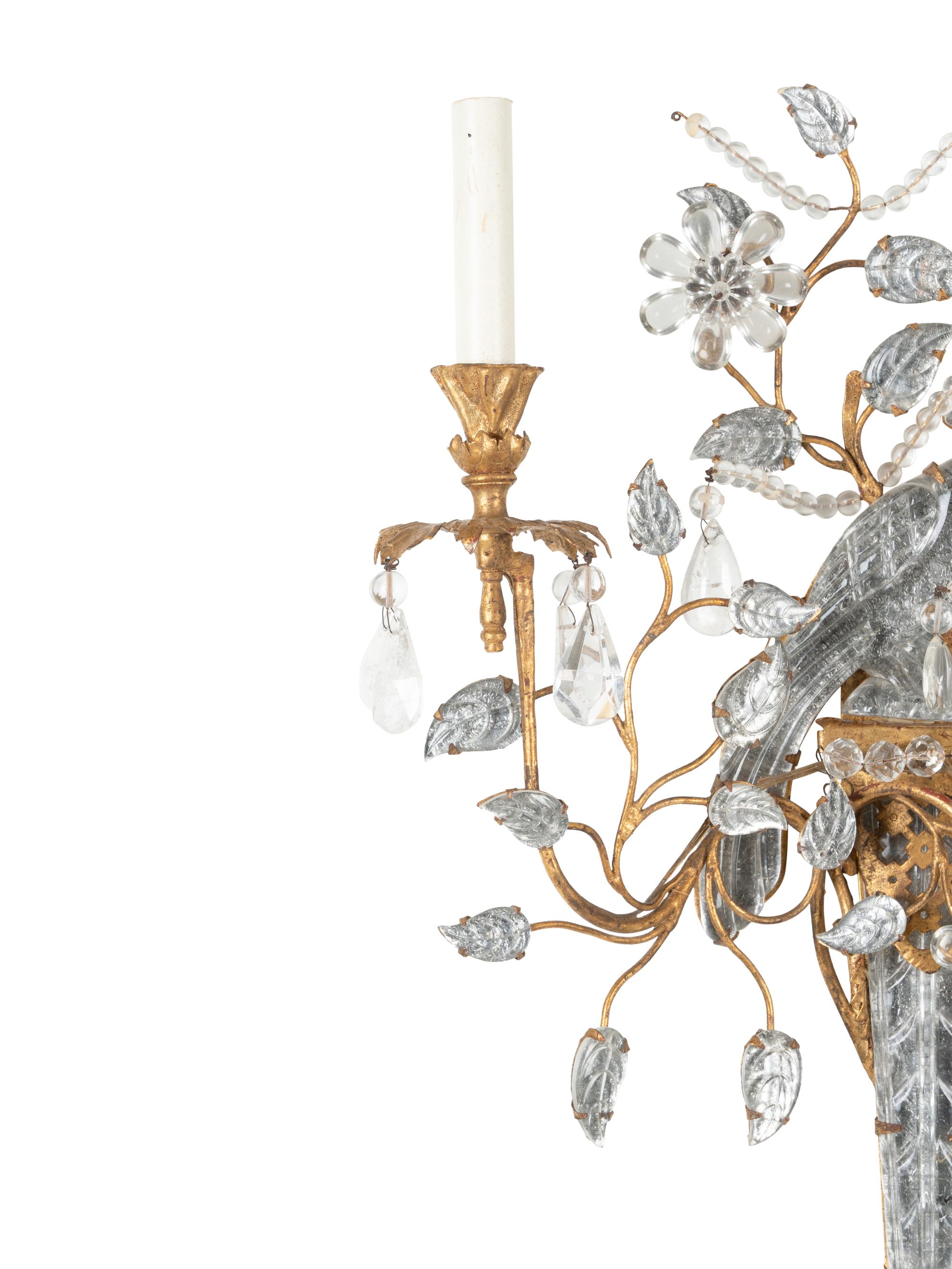 A Set of Four Gilt Metal and Glass Two-Light Sconces in the Style of Maison Baguès