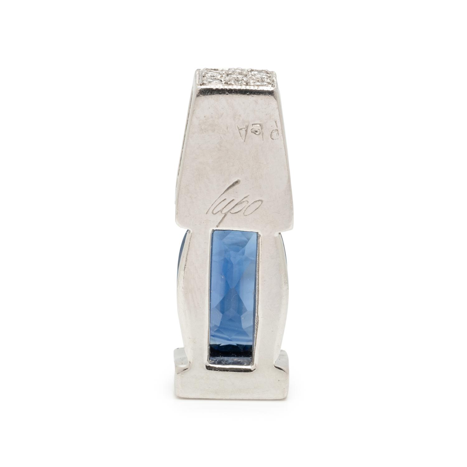 PLATINUM, SAPPHIRE AND DIAMOND PENDANT
