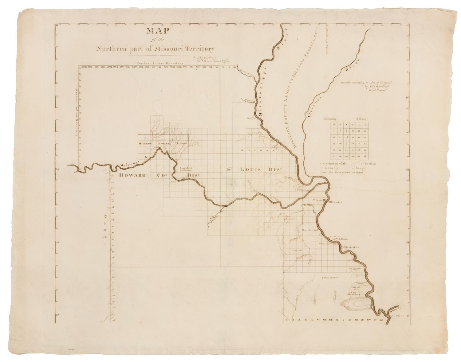 GARDINER, John. Map of the Northern part of Missouri Territory. Washington, D. C.: John Gardiner, [1817?]
