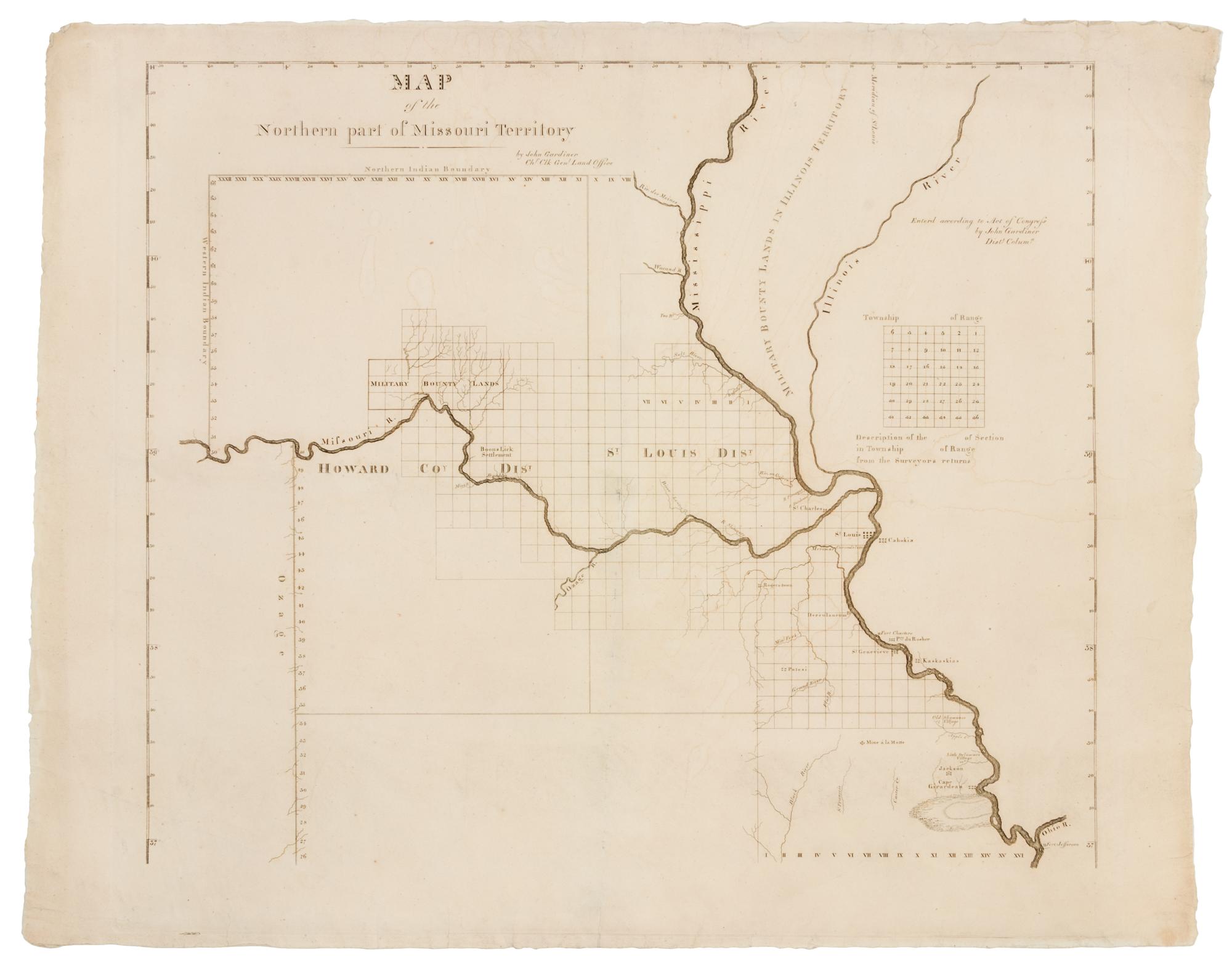 GARDINER, John. Map of the Northern part of Missouri Territory. Washington, D. C.: John Gardiner, [1817?]