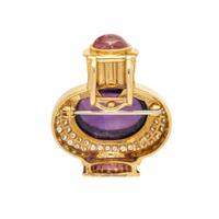 Lagos, Multigem, Diamond, and Yellow Gold Pendant Brooch with Unsigned Omega Necklace