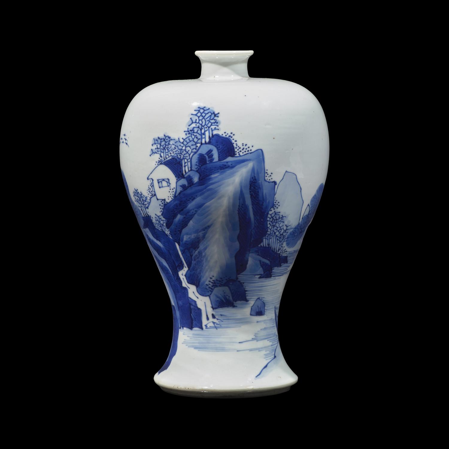 A Chinese Blue and White Porcelain Meiping Vase, Kangxi Period 清康熙 青花松下高士图梅瓶