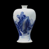 A Chinese Blue and White Porcelain Meiping Vase, Kangxi Period 清康熙 青花松下高士图梅瓶