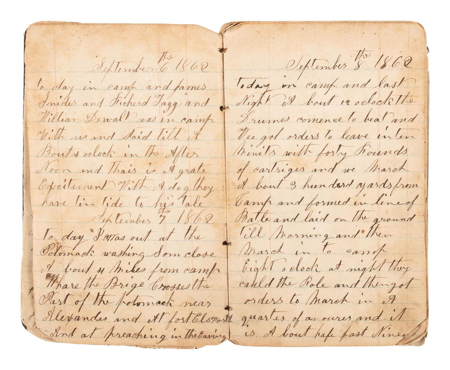 [CIVIL WAR]. War-date diary of Corporal J. A. Raudibaugh, Company H, 133rd Pennsylvania Infantry Regiment. Including Fredericksburg, "Mud March," and Chancellorsville content.