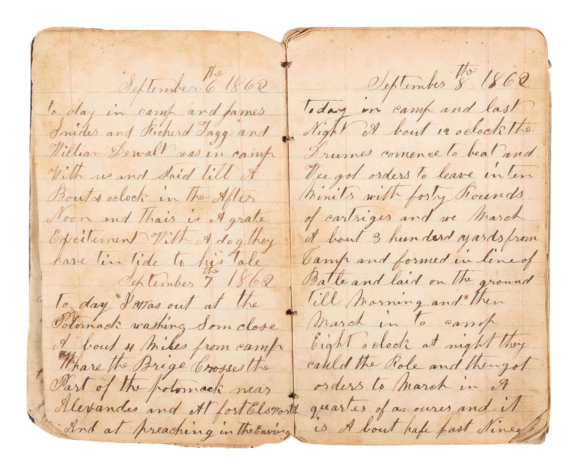 [CIVIL WAR]. War-date diary of Corporal J. A. Raudibaugh, Company H, 133rd Pennsylvania Infantry Regiment. Including Fredericksburg, "Mud March," and Chancellorsville content.