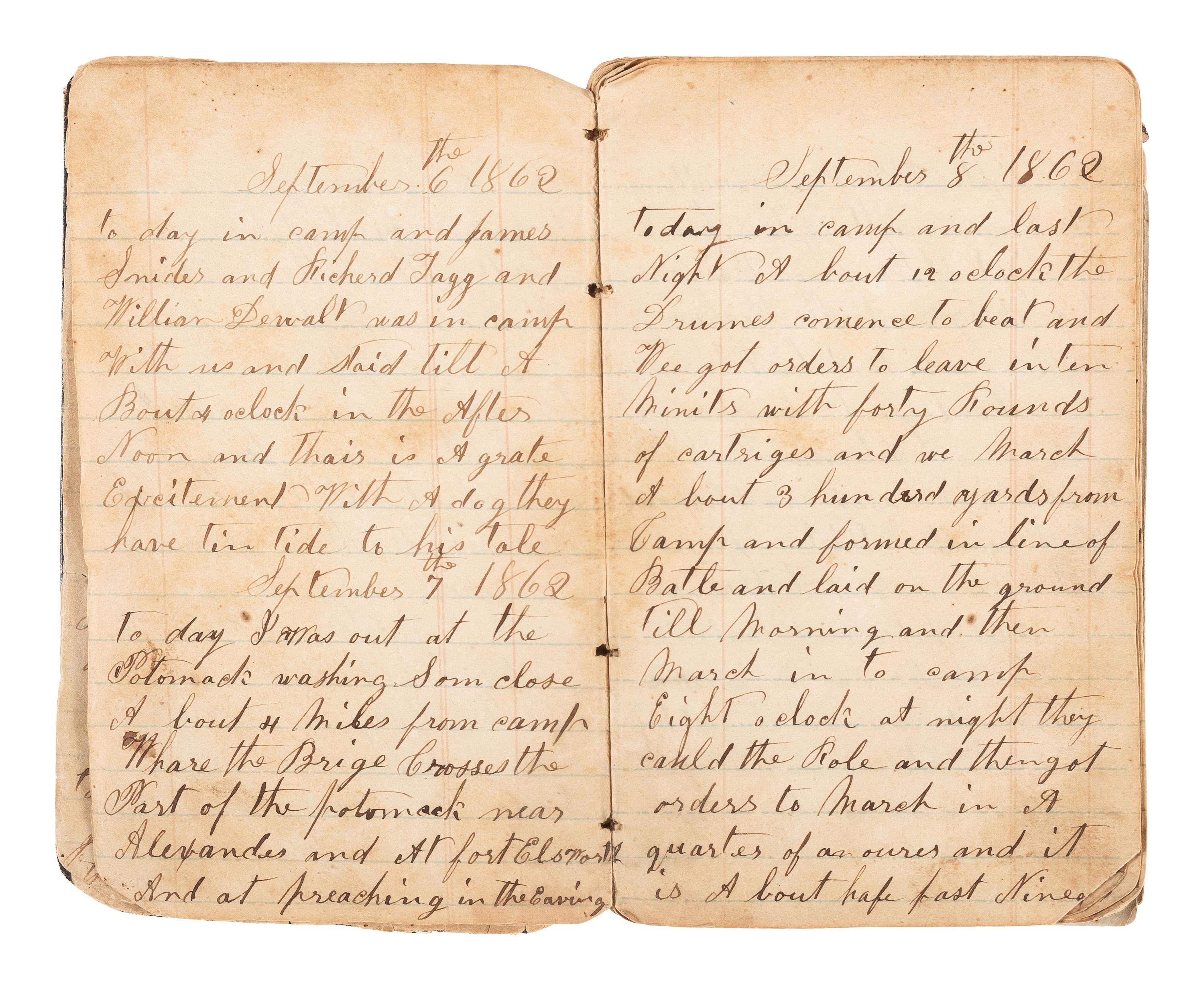 [CIVIL WAR]. War-date diary of Corporal J. A. Raudibaugh, Company H, 133rd Pennsylvania Infantry Regiment. Including Fredericksburg, "Mud March," and Chancellorsville content.
