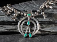 Navajo Silver and Turquoise Squash Blossom Necklace