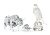 Three Contemporary Glass Animalier Figures Height of tallest 16 1/2 inches.
