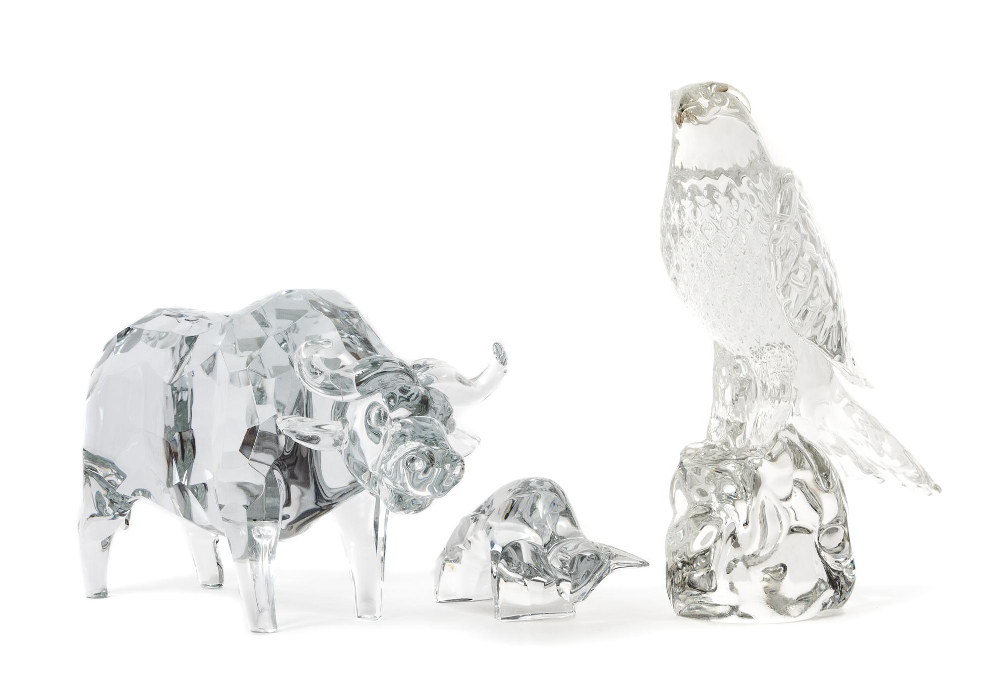 Three Contemporary Glass Animalier Figures Height of tallest 16 1/2 inches.