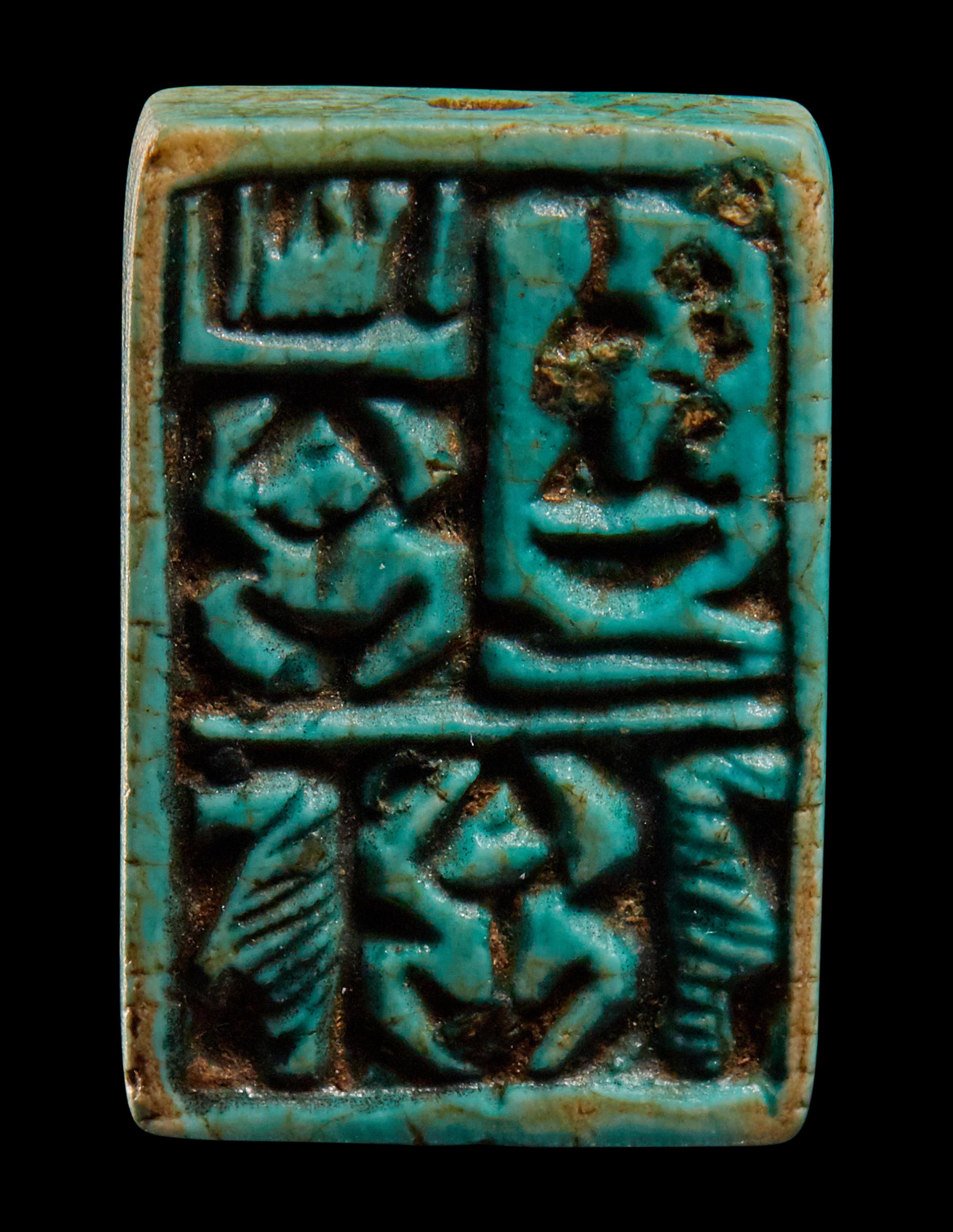 Two Egyptian Faience Seals and an Inscribed Bead
