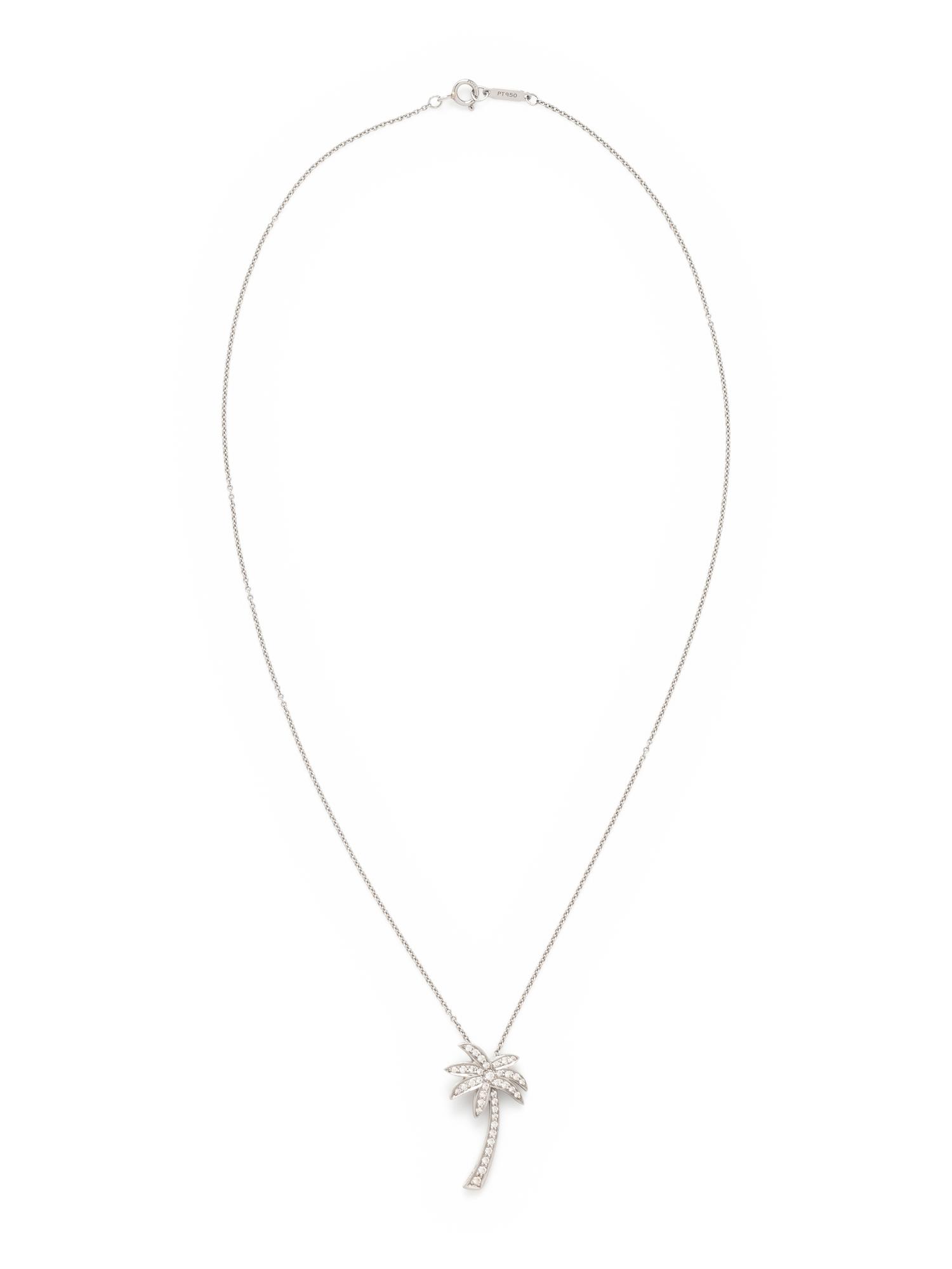 TIFFANY & CO., PLATINUM AND DIAMOND PALM TREE PENDANT/NECKLACE
