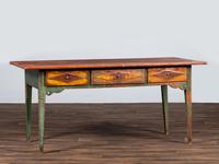 A Country Paint Decorated Pine Three-Drawer Farm Table