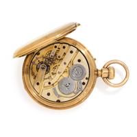 ROSSEL & FILS, D.F. BOUTTE & CO. 18K YELLOW GOLD AND ENAMEL DEMI-HUNTER POCKET WATCH