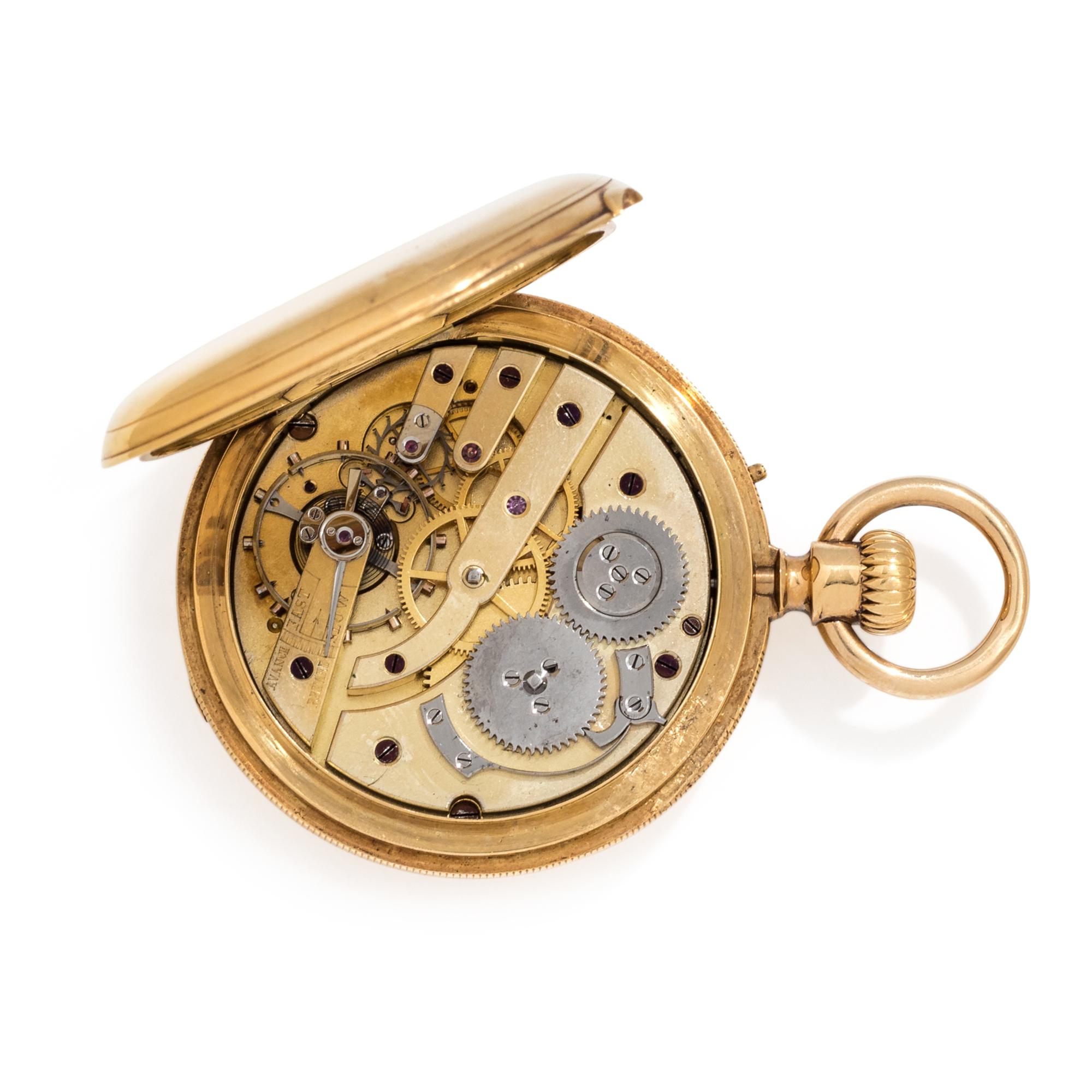 ROSSEL & FILS, D.F. BOUTTE & CO. 18K YELLOW GOLD AND ENAMEL DEMI-HUNTER POCKET WATCH