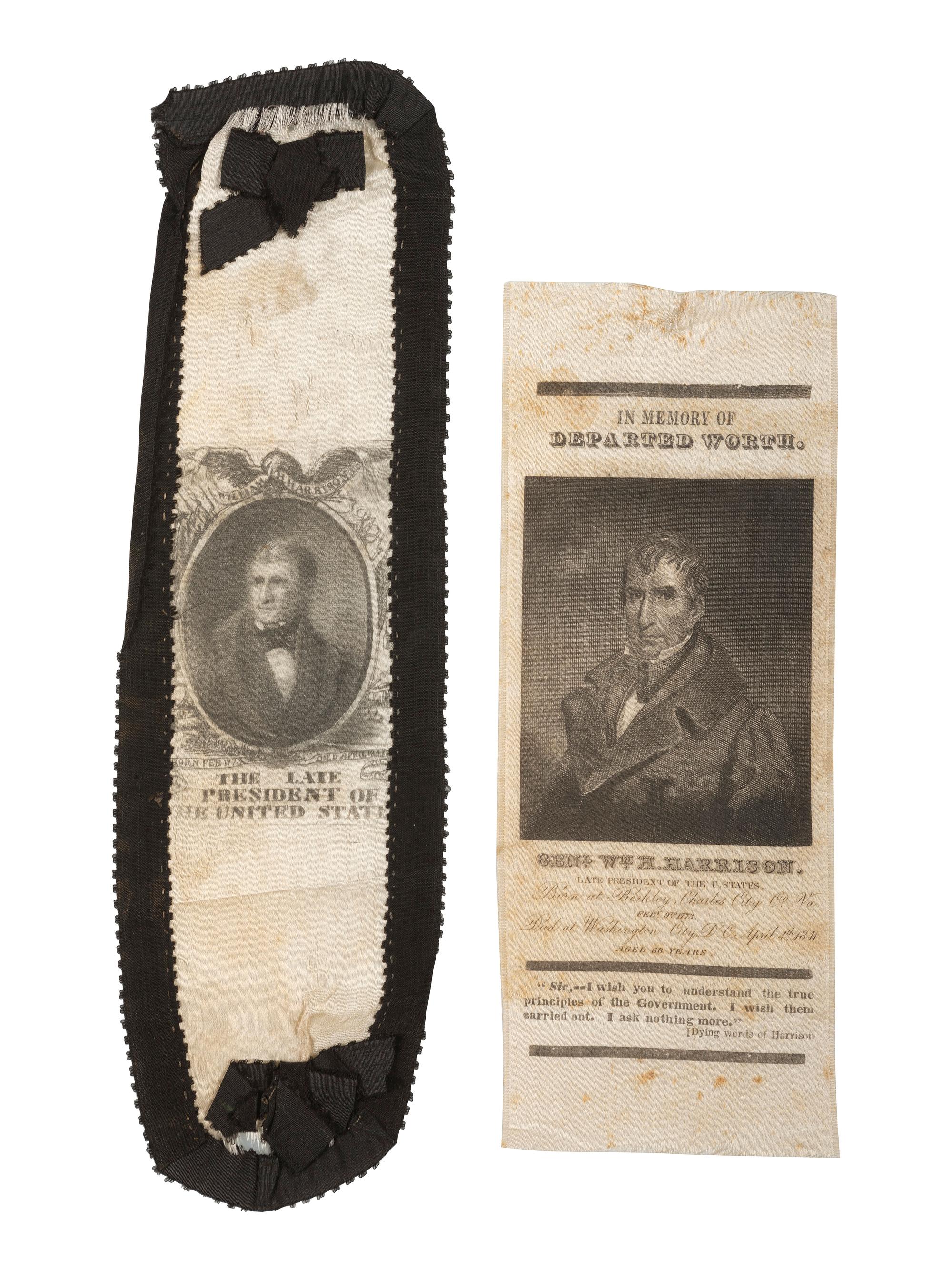 [HARRISON, William Henry]. A group of 6 William Henry Harrison memorial ribbons.