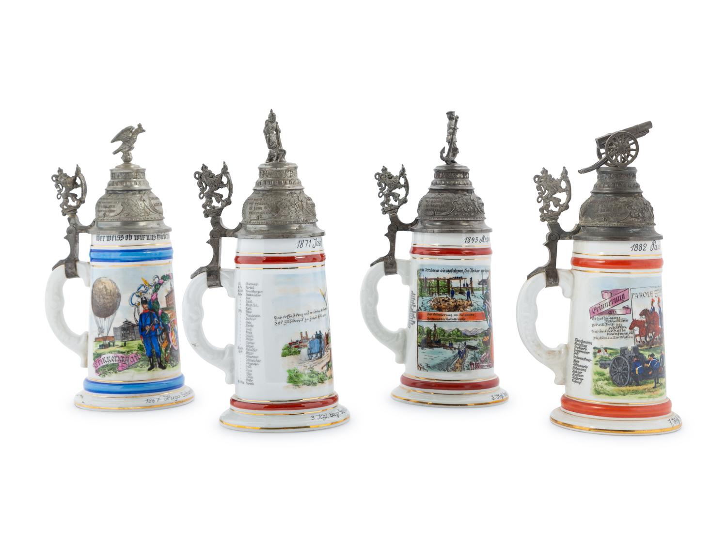 A Group of Regimental Porcelain Lithophane Beer Steins