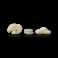 Three Chinese Carved White Jade Articles 白玉把件三枚