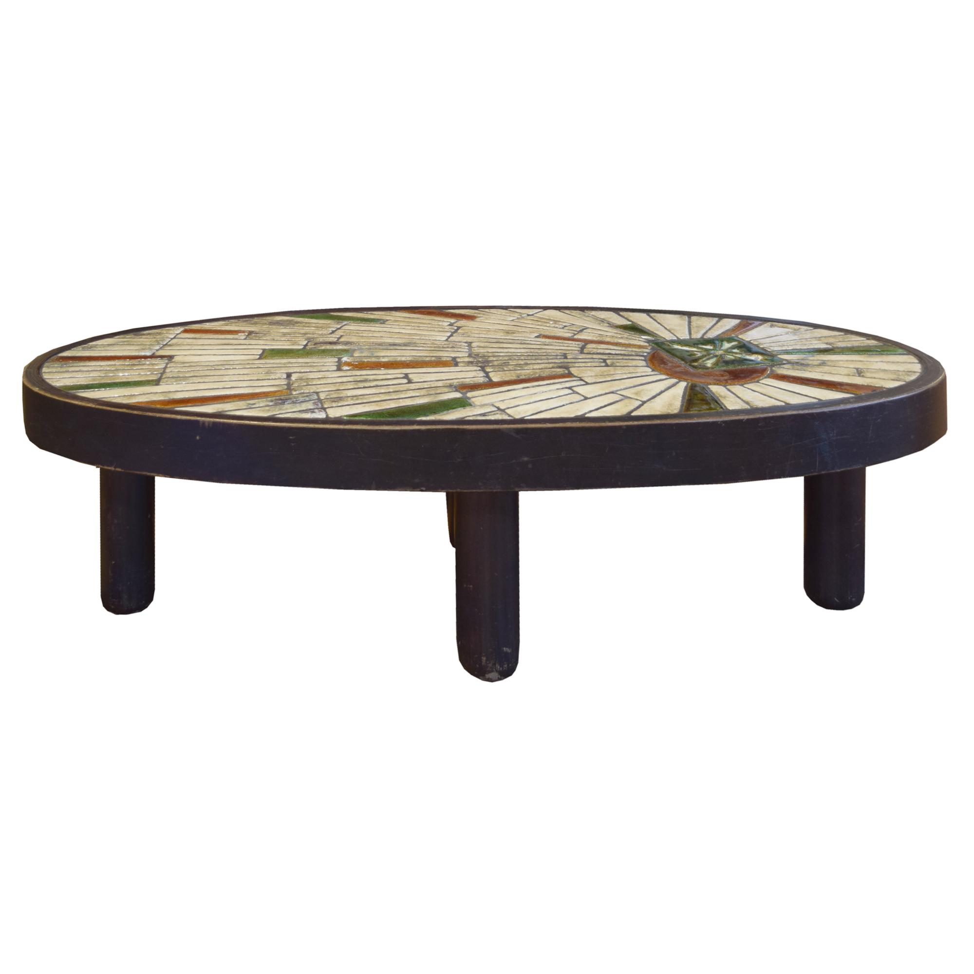 A Mid-Century Wood and Tile Table by Barrois for Vallauris, France, Circa 1960, — France, Circa 1960