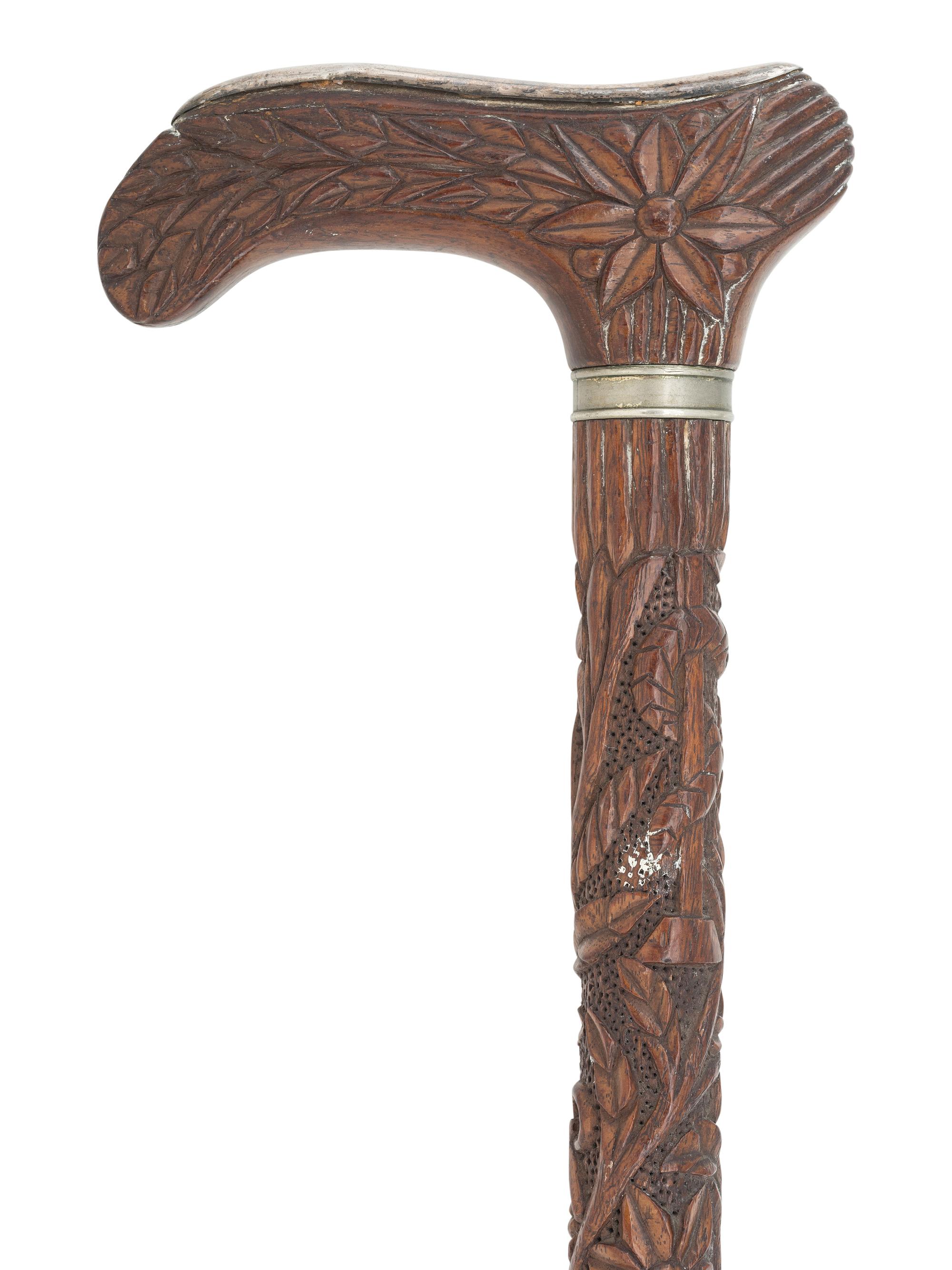 Presentation walking stick made from wood of the USS Kearsarge , ID'd to Capt. S. Samuels, 1891.
