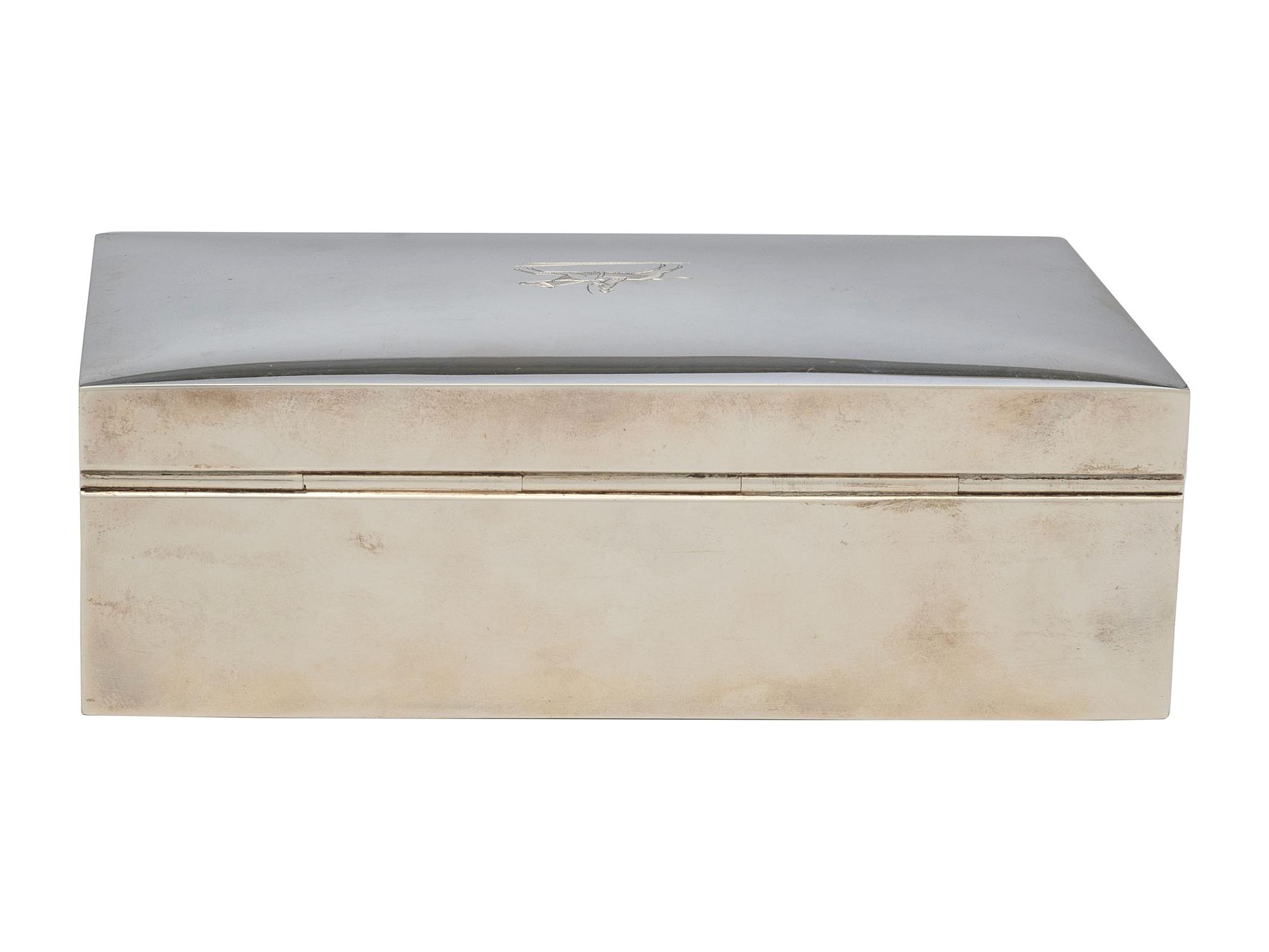 An English Silver Cigarette Box in the Equestrian Taste