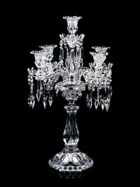 A Set of Three Baccarat Molded Glass Five-Light Candelabra