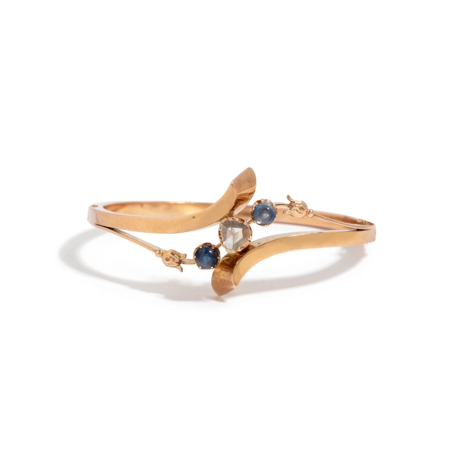 ROSE GOLD, DIAMOND AND SAPPHIRE BANGLE BRACELET