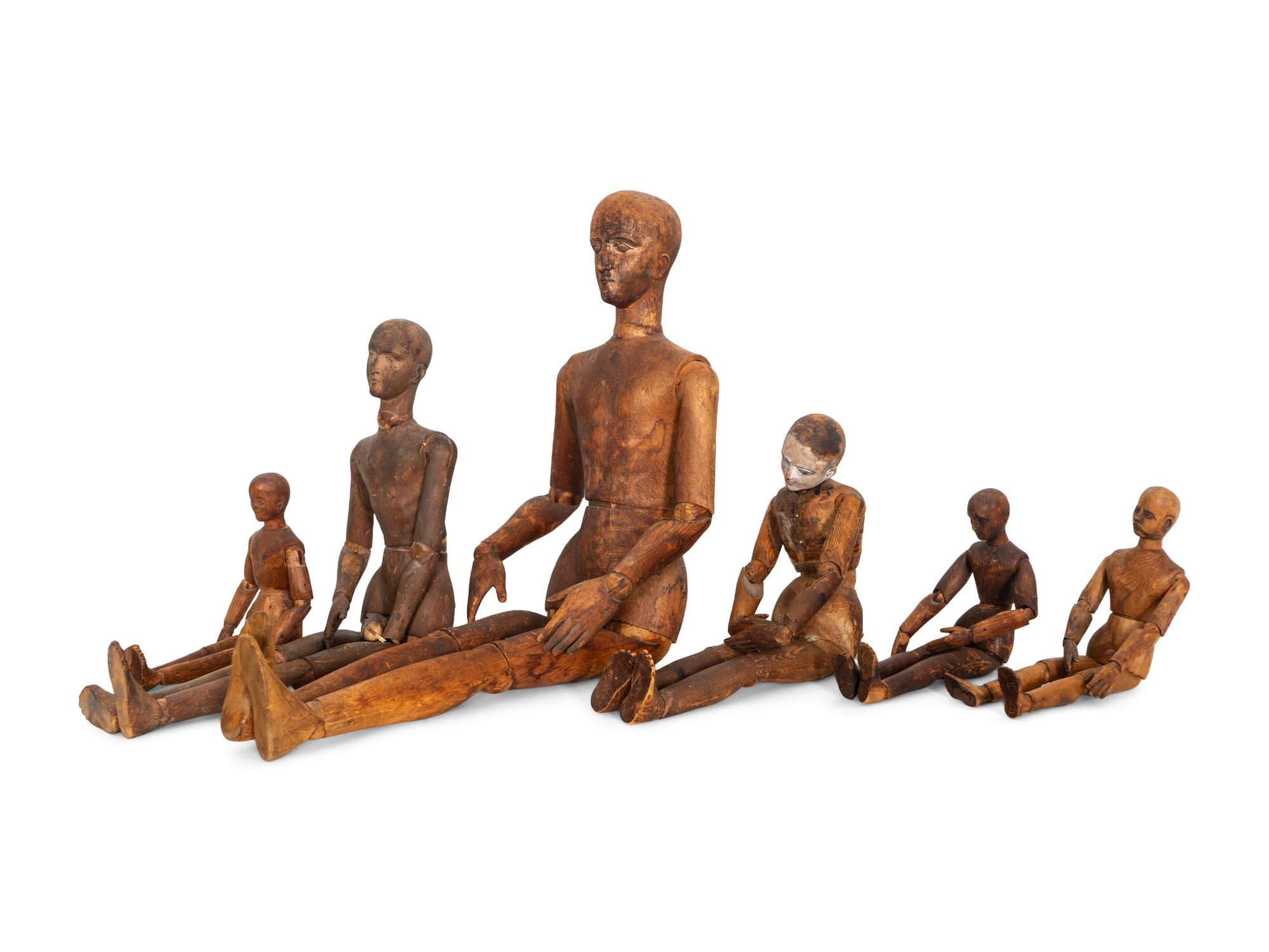 Six Victorian Carved Pine Articulated Artist's Models