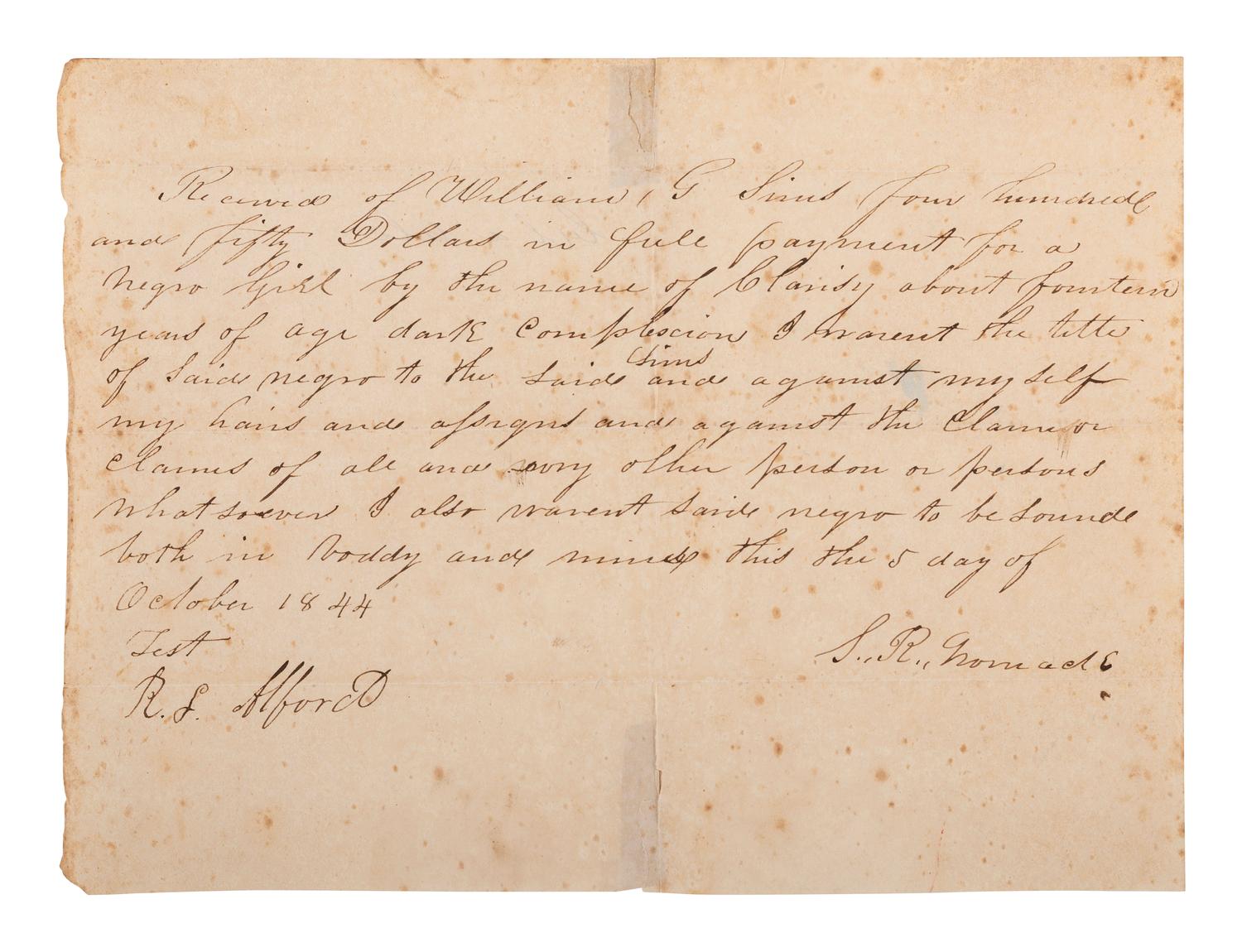 [ENSLAVEMENT]. 2 items, incl. ALS by previously enslaved Civil War soldier and politician.