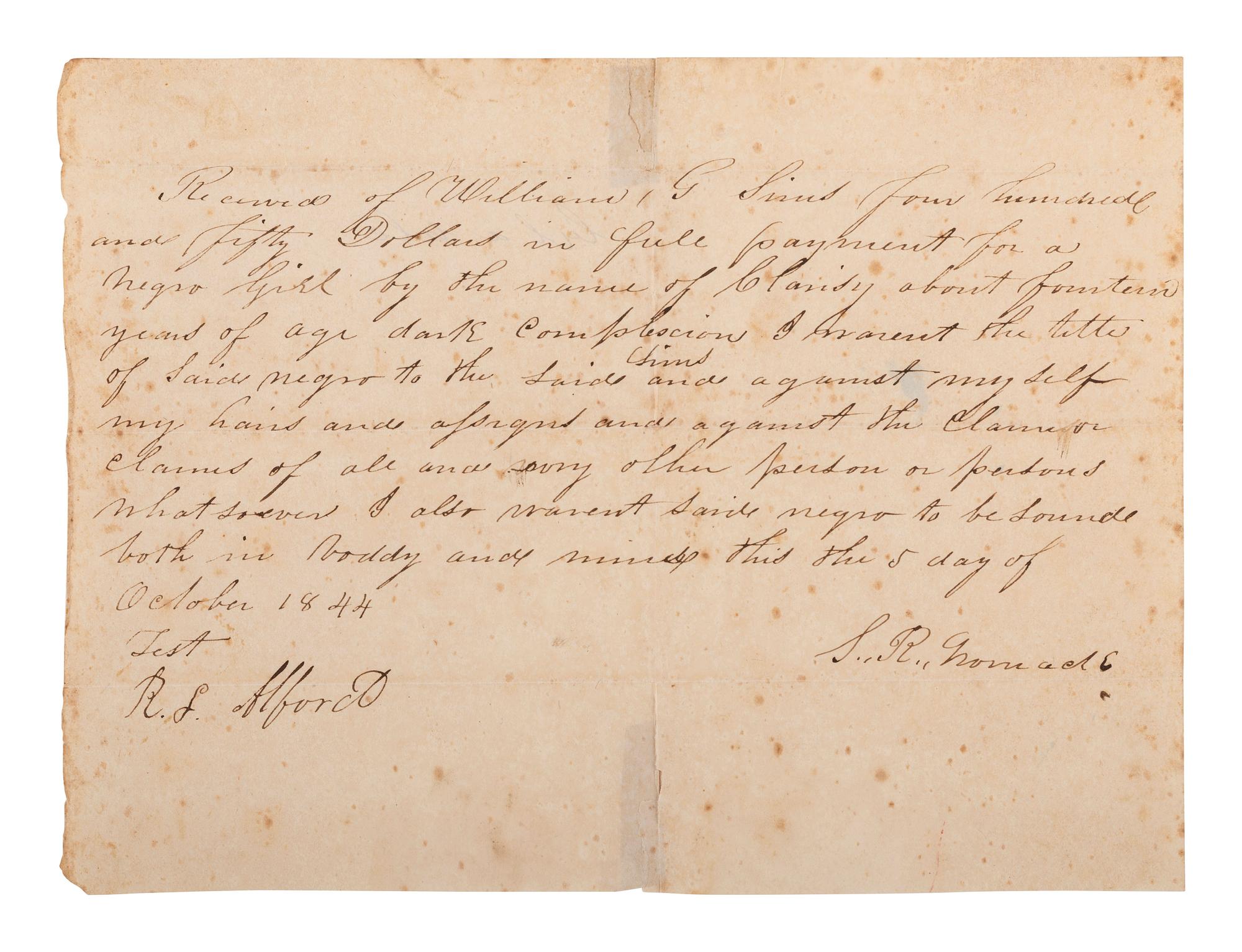 [ENSLAVEMENT]. 2 items, incl. ALS by previously enslaved Civil War soldier and politician.