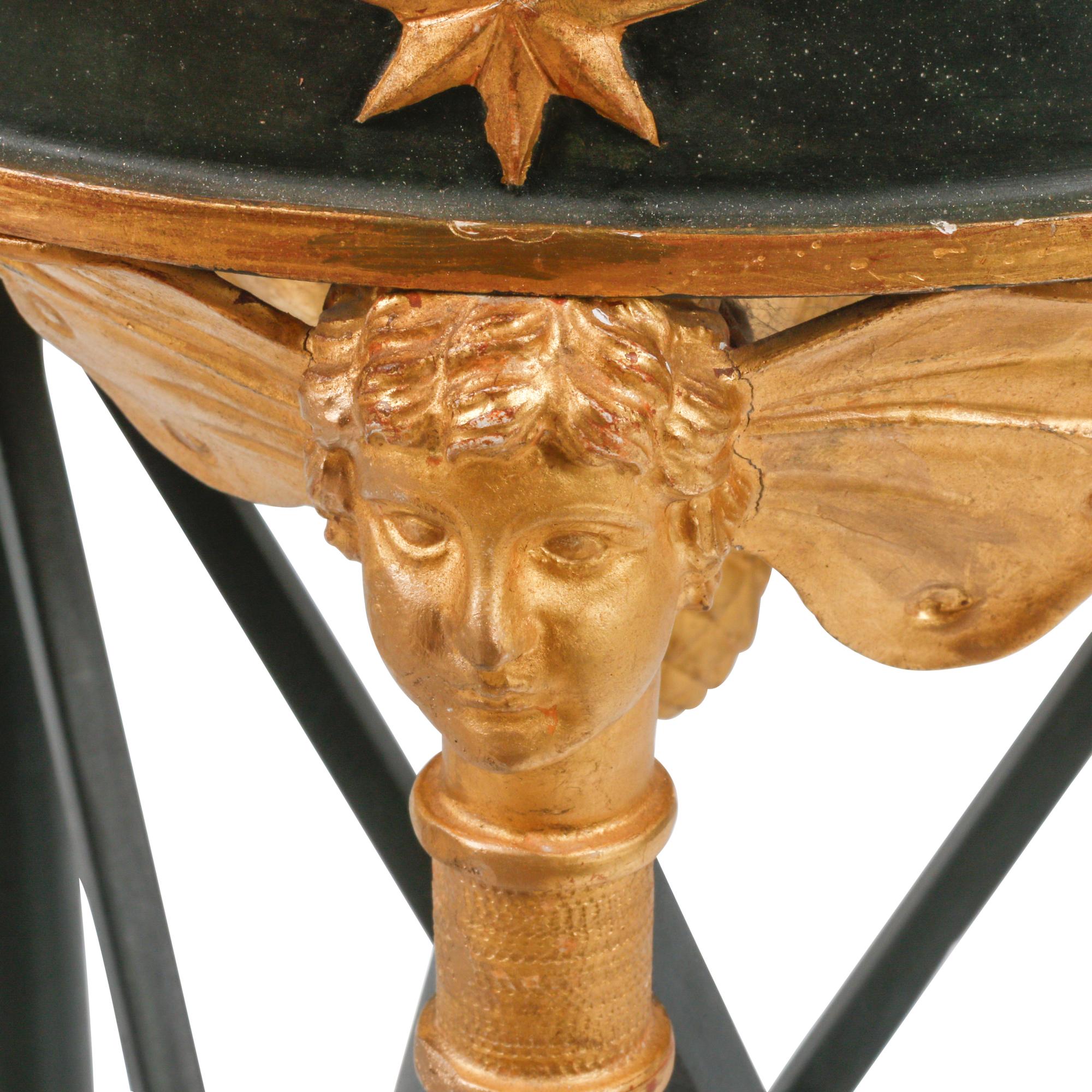 A Pair of Neoclassical Style Painted and Parcel Gilt Marble-Top Tables