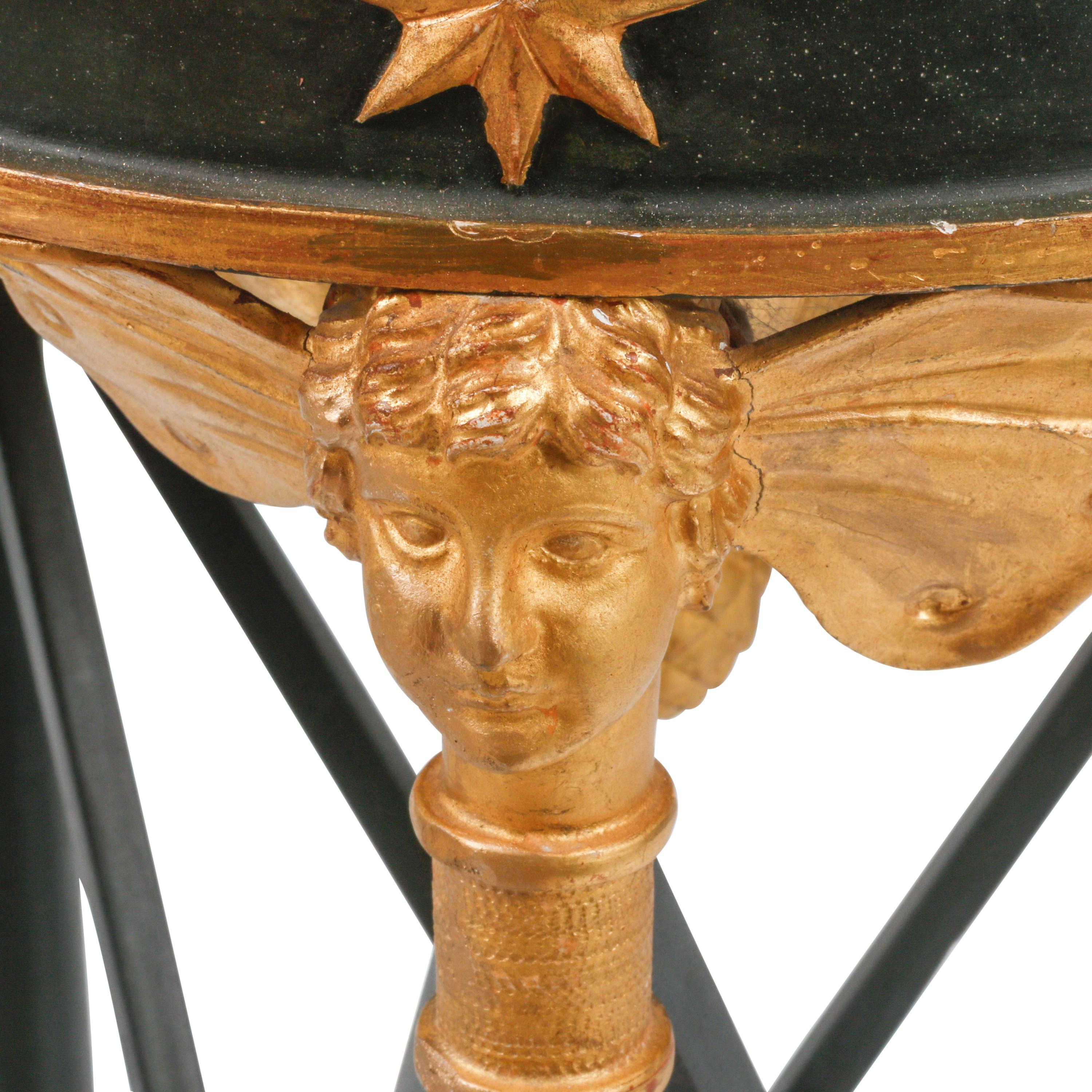 A Pair of Neoclassical Style Painted and Parcel Gilt Marble-Top Tables