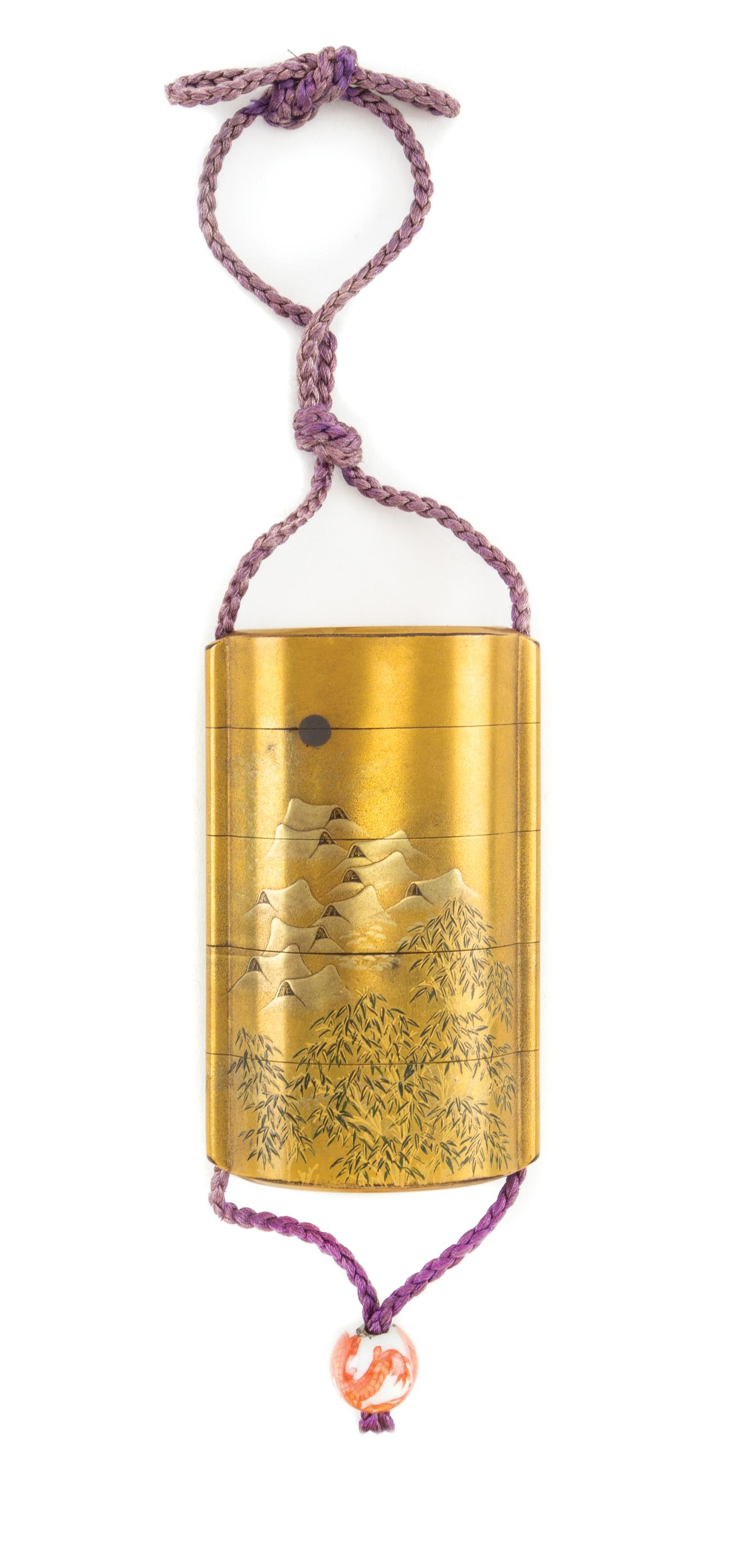 A Gilt Lacquer Four-Case Inro Height 3 1/2 inches.